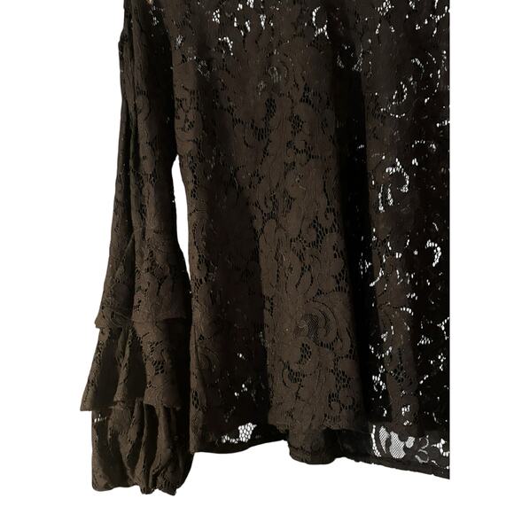 Anthropologie Solitaire Black Blouse Lace Ruffle Layered Bell Sleeves Sz M Sheer - Picture 3 of 9